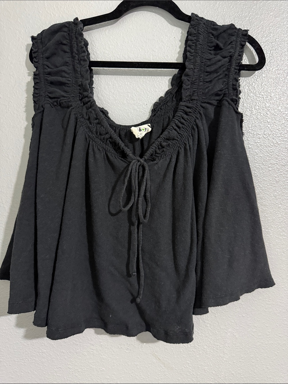 We The Free Black Ruffle-Trim Scoop-Neck top